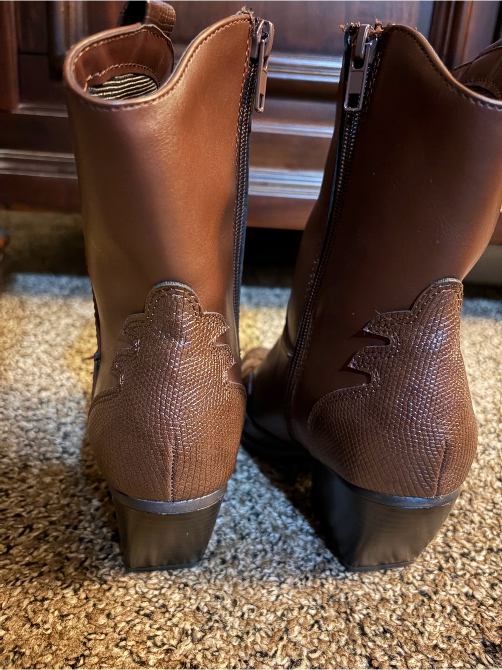 Soda Brown Western-Style Heeled Ankle Boots - Picture 3 of 7
